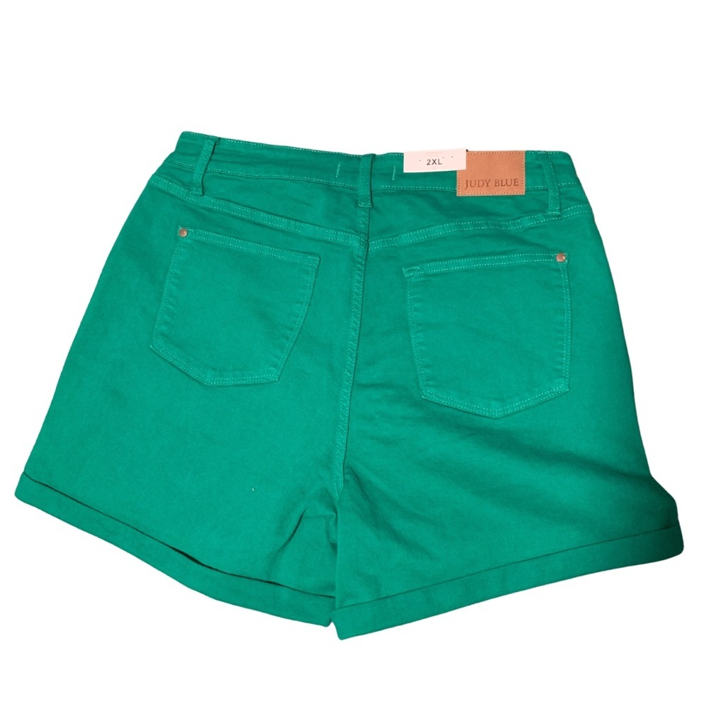 Judy Blue Green Jean Shorts with High-Waisted Cuffed Hem - Picture 3 of 3